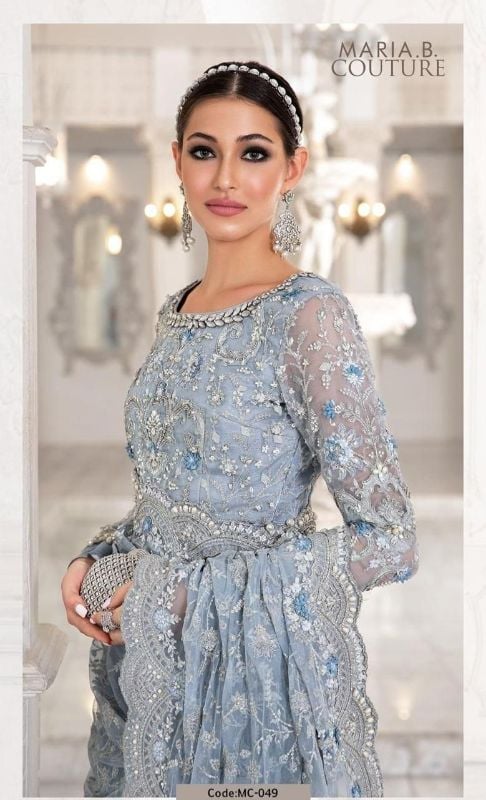 Net Saree Embroidered Hand Embellished Luxury Unstitched 3Pc®✓
Maria.B