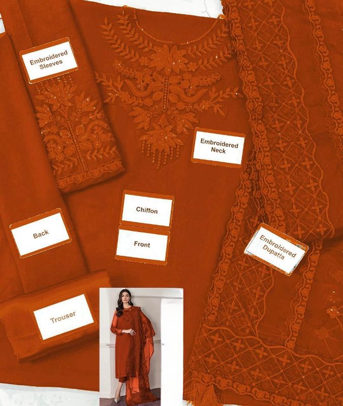 Chiffon Embroidered Sequence Unstitched 3Pc✓😊