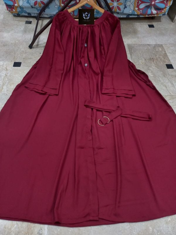✨Sleeves Layer Both Sided Pocket And Kaaj Button Abaya With Belt✨