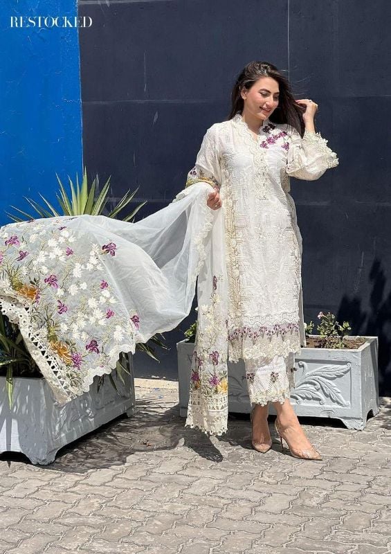 Lawn Fully Heavy  Embroidered Scifflie Front With Heavy Embroidered Neck Lace