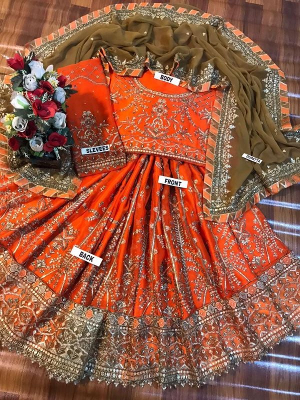 Chiffon Embroidered Frock Luxury Unstiched 3Pc✓
