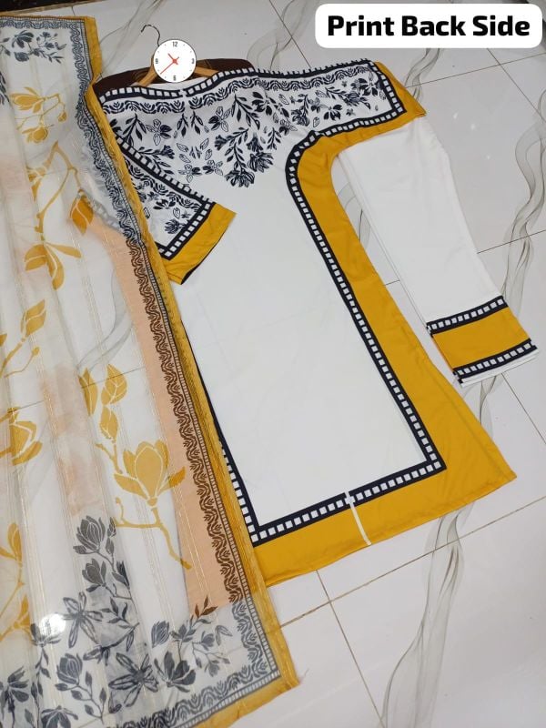 Front & Back Long Baggy Digital Printed Shirt With Printed Trouser Dupatta 3Piece