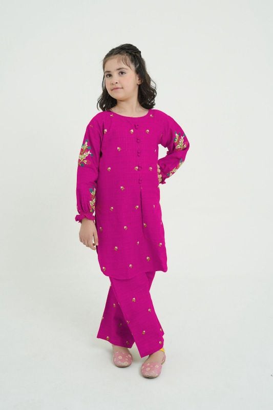 🆕 Kids 2Pcs Stylish Set 👧✨  
Front Stitch Button Shirt with Embroidered Flapper