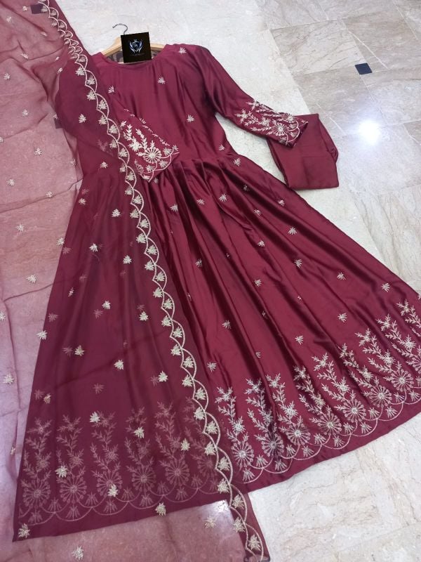 Border Embroidery With Emb Dupatta With Silk Trouser 3Pcs
