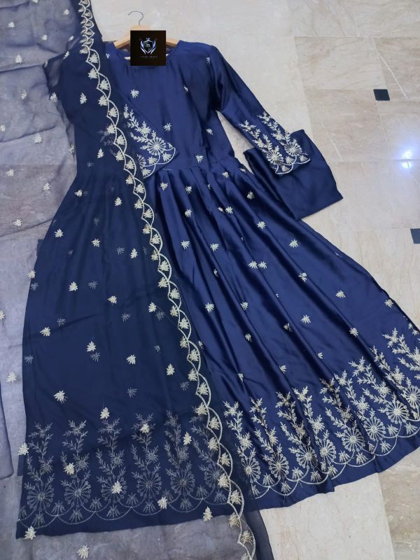Border Embroidery With Emb Dupatta With Silk Trouser 3Pcs