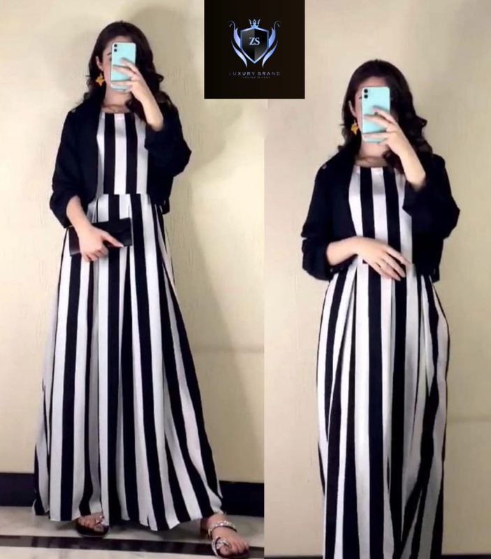 Zebra Printed Silk Maxi with Cotton Koti – 2PC
