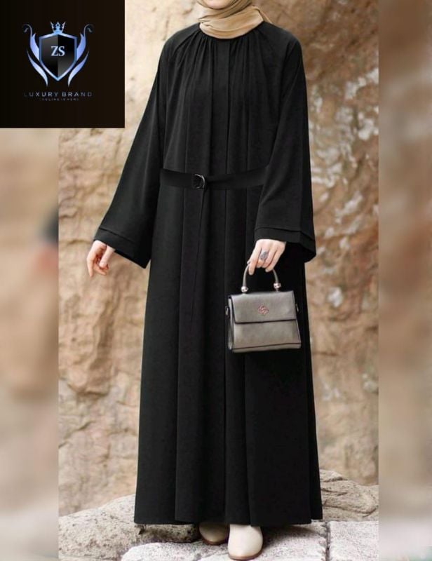✨Sleeves Layer Both Sided Pocket And Kaaj Button Abaya With Belt✨
