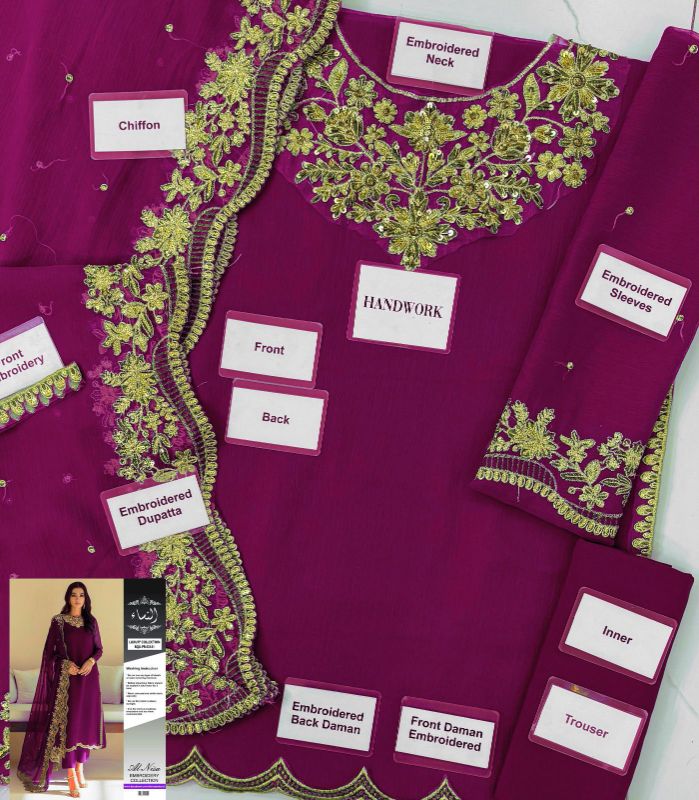 Addawork Chiffon 3 Pcs Suit