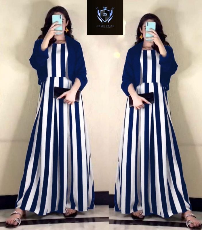 Zebra Printed Silk Maxi with Cotton Koti – 2PC