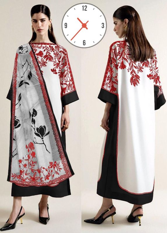 Front & Back Long Baggy Digital Printed Shirt With Printed Trouser Dupatta 3Piece