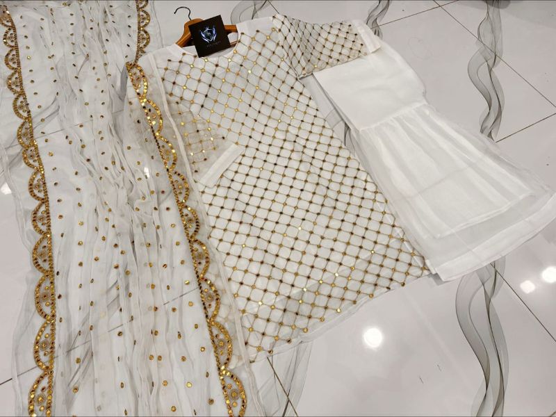 Front and Sleeves 9MM Sequence Embroidered, with Cut Work 9MM Dupatta with Garara 3Piece