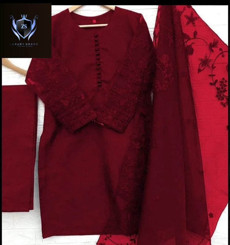 3PCs Embroidery Shirt With Embroidered Dupatta
