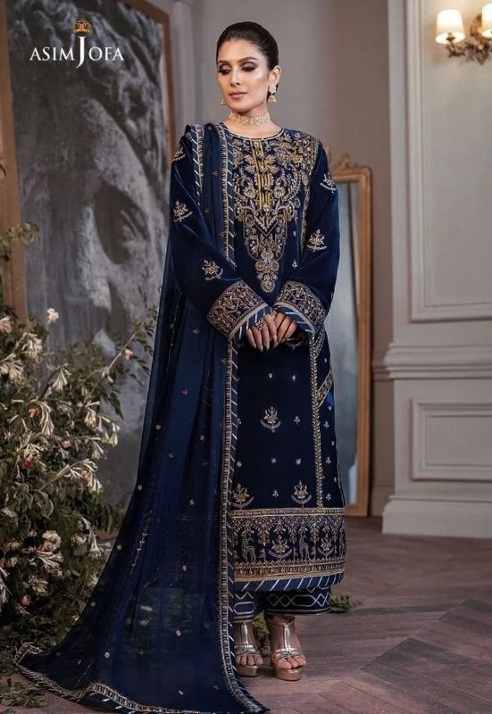 Velvet Embroidered Sequence Hand Embellished Luxury Unstitched 3Pc✓