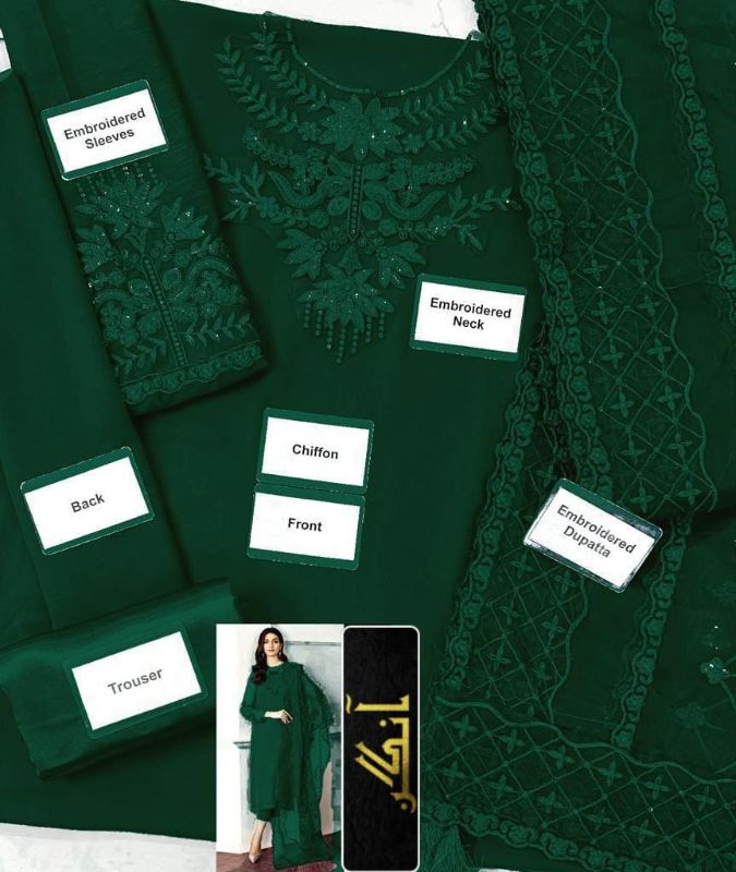 Chiffon Embroidered Sequence Unstitched 3Pc✓😊