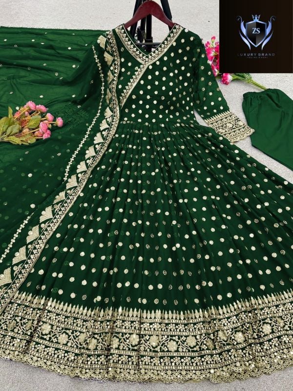 Angrakha Style Embroidered Maxi with Dupatta – 3PCs