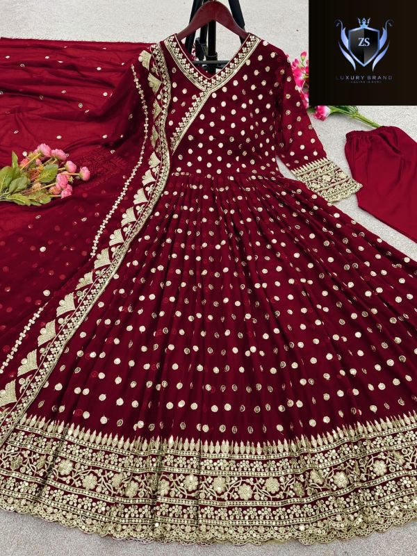 Angrakha Style Embroidered Maxi with Dupatta – 3PCs