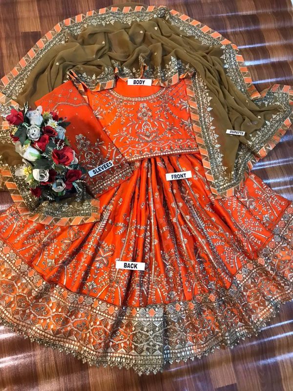 Chiffon Embroidered Frock Luxury Unstiched 3Pc✓
