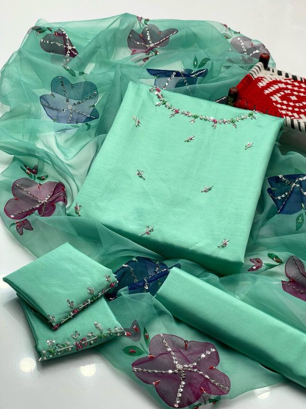 Indian Organza Fabric HandWork Brush Painted & Zarri Work Dupatta (13 Bunches Dupatta)🅰️