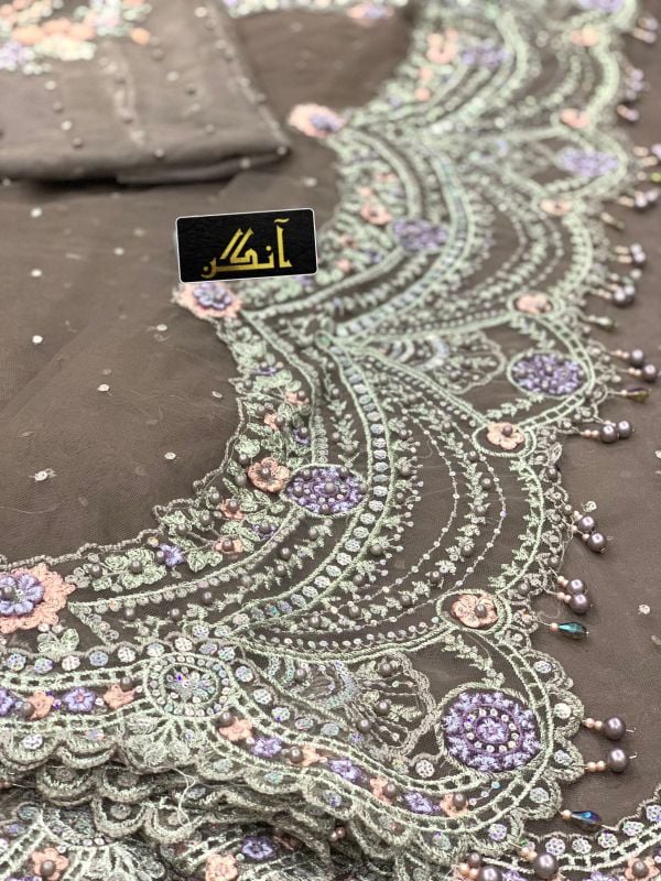 Net Saree Embroidered Sequence Hand Embellished Luxury Unstitched