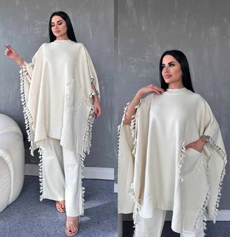 Open Shawl Style Lace Work 2-Pcs Winter Co-Ord Set ❄️