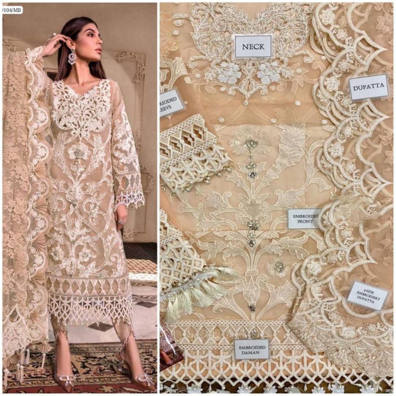 Organza Embroidered & Moti Work Sequence Unstiched 3Pc
