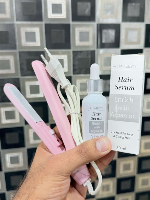 🔥 Combo Deal 🔥  
 Mini Hair Straightener 💁‍♀️  
,Havelyn Hair Serum (30ml)