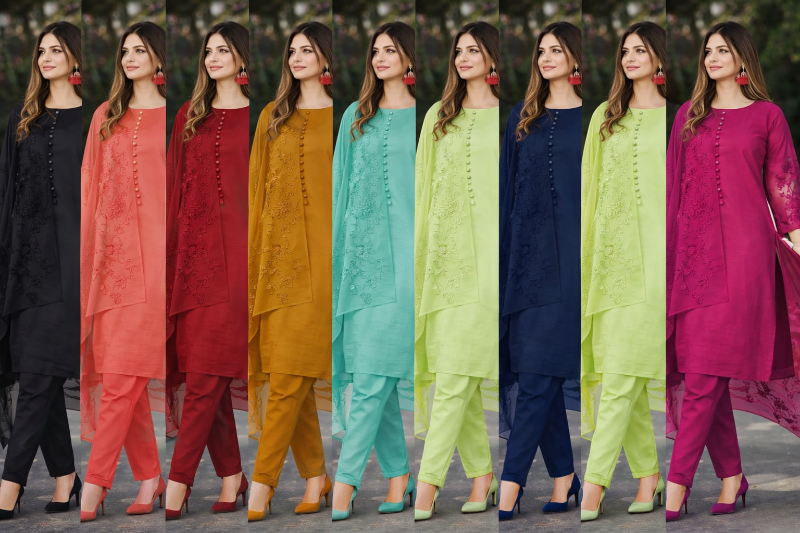 3PCs Embroidery Shirt With Embroidered Dupatta