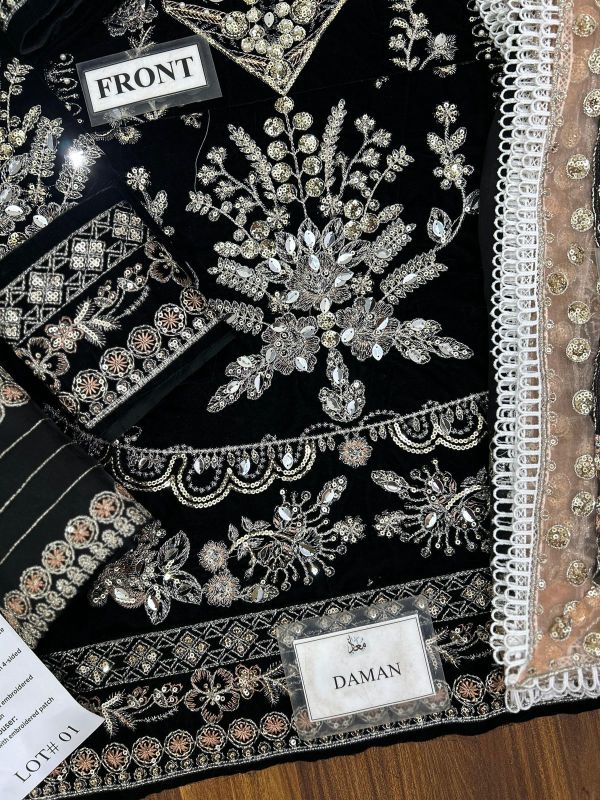 Velvet Embroidered Hand Embellished Luxury Unstitched 3Pc✓