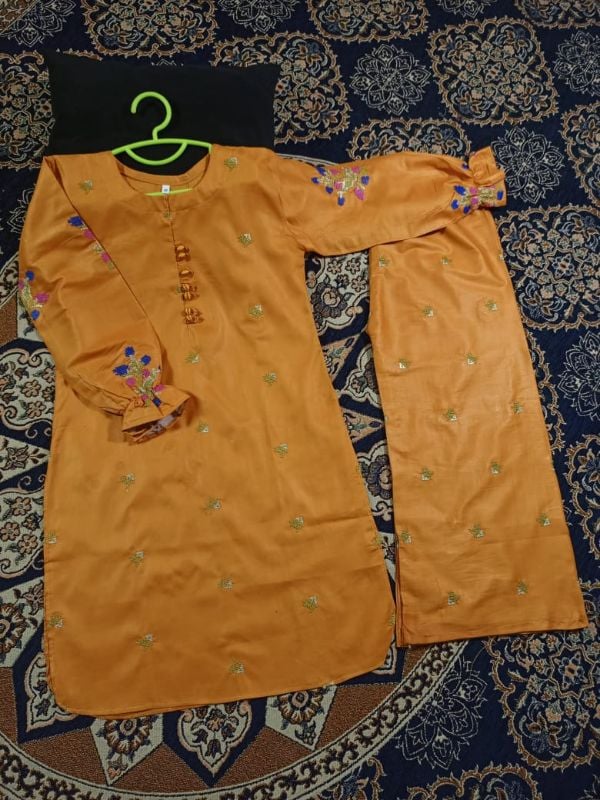 🆕 Kids 2Pcs Stylish Set 👧✨  
Front Stitch Button Shirt with Embroidered Flapper