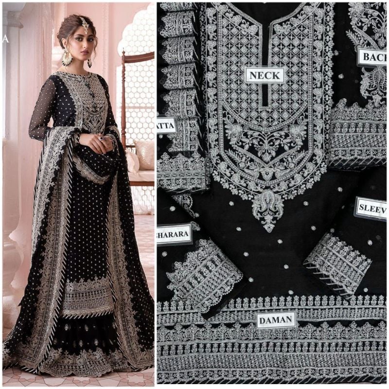 Chiffon Embroidered Sequence Luxury Unstitced 3Pc✓