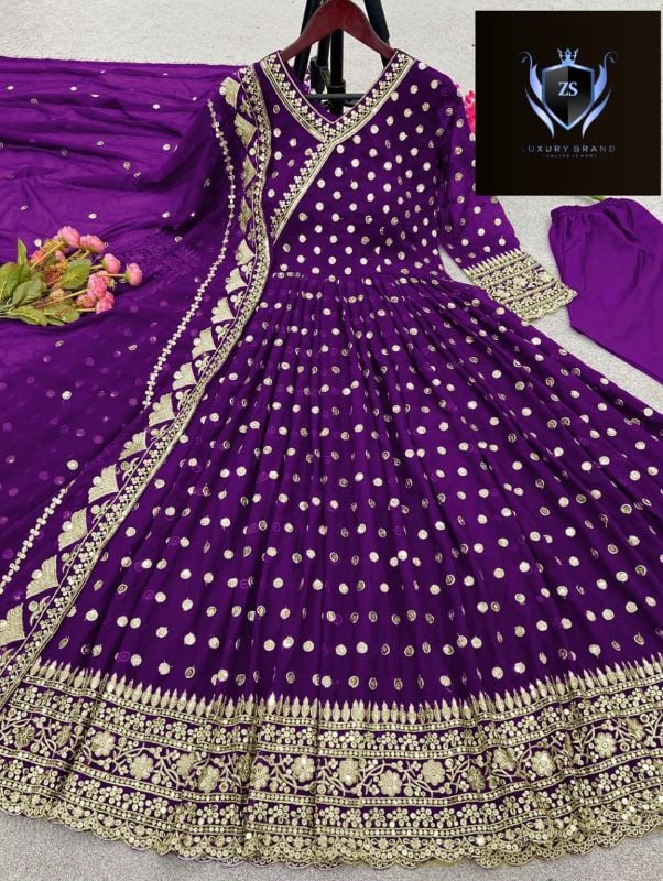 Angrakha Style Embroidered Maxi with Dupatta – 3PCs