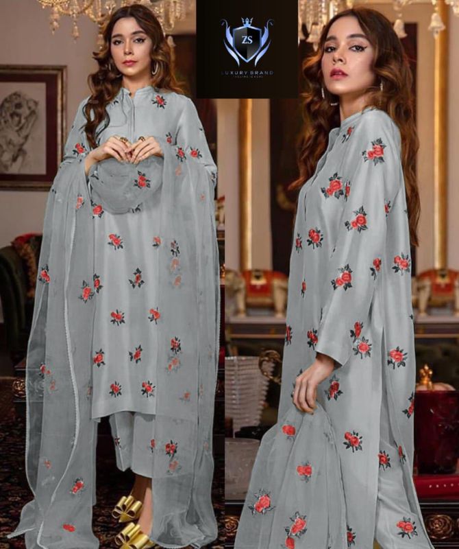 Rose Embroidery Shirt With Embroidery Dupatta 3 Pcs
