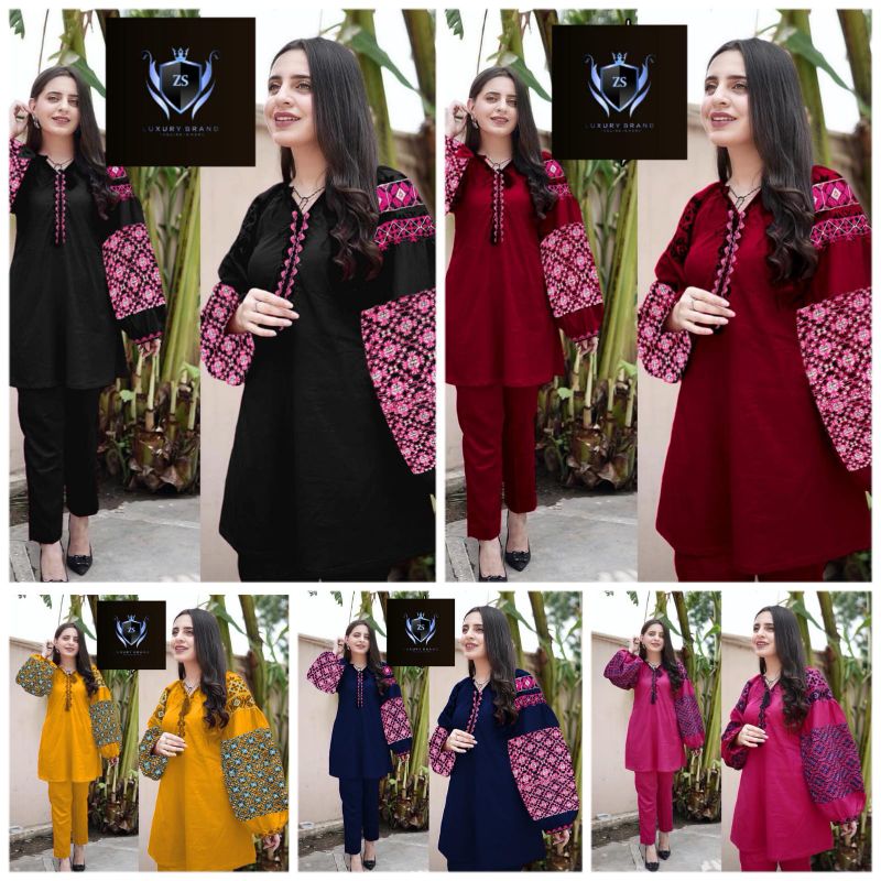 Heavy Sleeves Embroidery 2pcs Suit