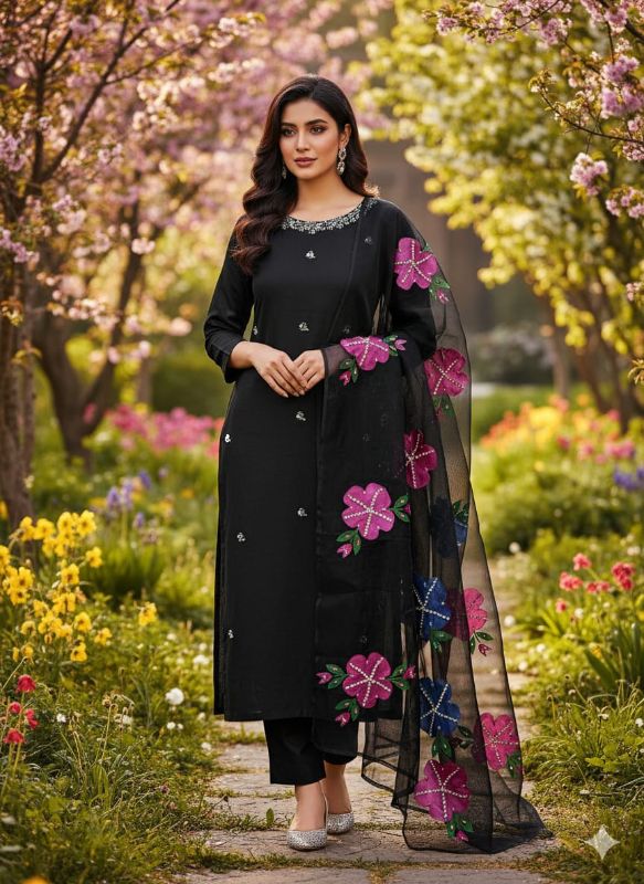 Indian Organza Fabric HandWork Brush Painted & Zarri Work Dupatta (13 Bunches Dupatta)🅰️