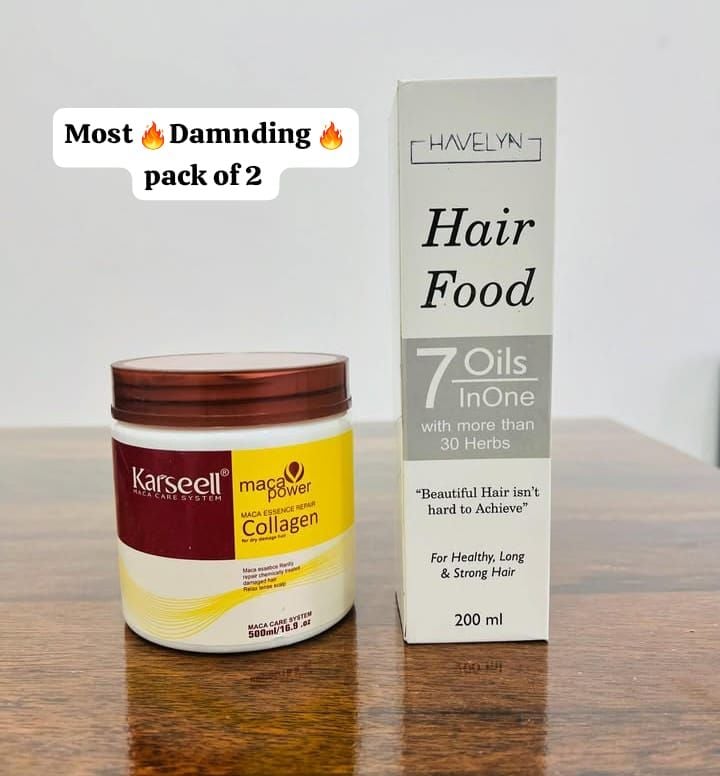 Most Demanding 🔥 Pack of 2
💥 Hair Food Oil
💥 Hair Karseell Mask