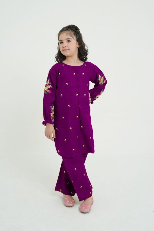 🆕 Kids 2Pcs Stylish Set 👧✨  
Front Stitch Button Shirt with Embroidered Flapper