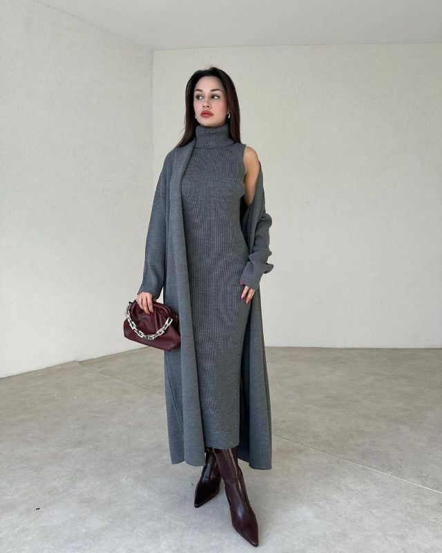 🔥 Body Fitted Long Highneck with Upper Long Drop Shoulder Coat (2PCs)