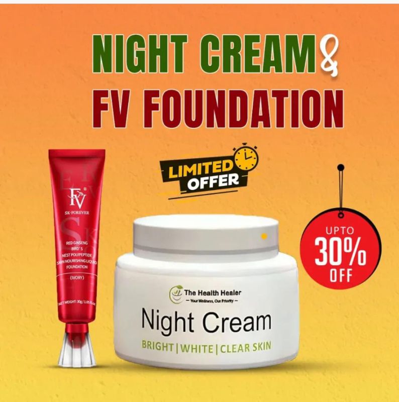 ✨ Pack of Two Deal ✨   
 FV Makeup Foundation 💄  
,Health Healer Night Cream 🌙💆‍♀️