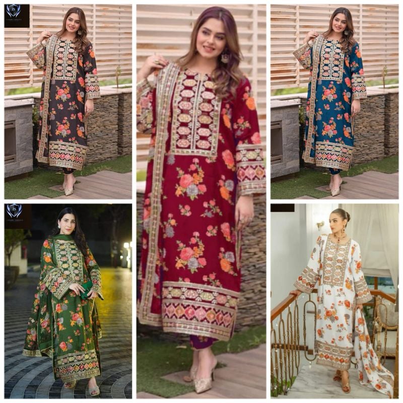 💫 Sequence Patched Embroidered Neck, Sleeves, and Daman  
🎨 Printed Trouser and Dupatta – 3PCs Set