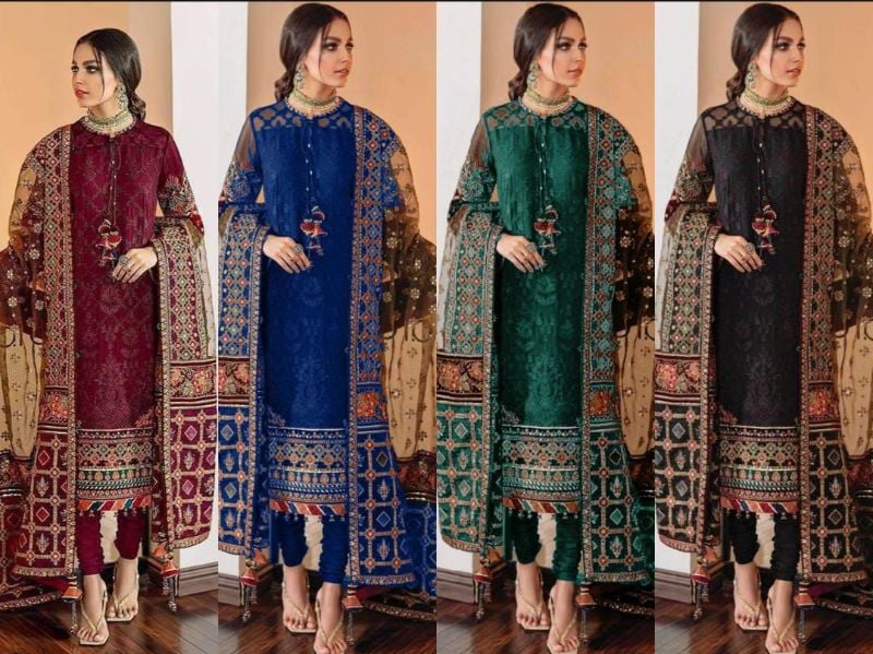 Organza Embroidered Sequence Luxury Wedding Unstitched 3Pc✓