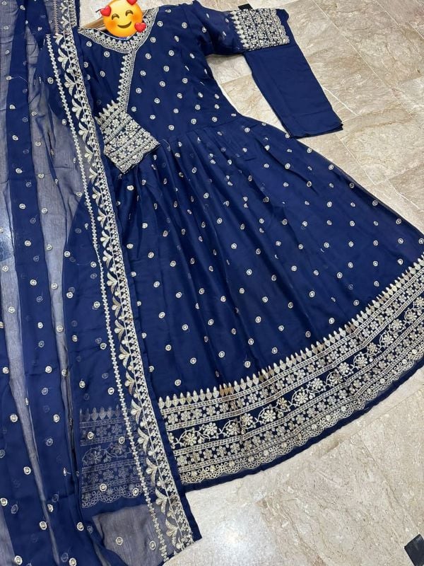 Angrakha Style Embroidered Maxi with Dupatta – 3PCs