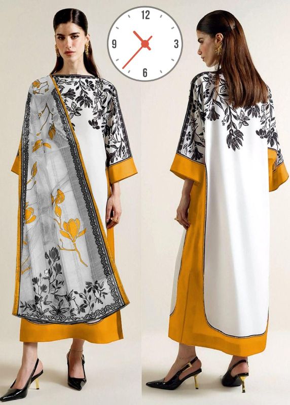Front & Back Long Baggy Digital Printed Shirt With Printed Trouser Dupatta 3Piece