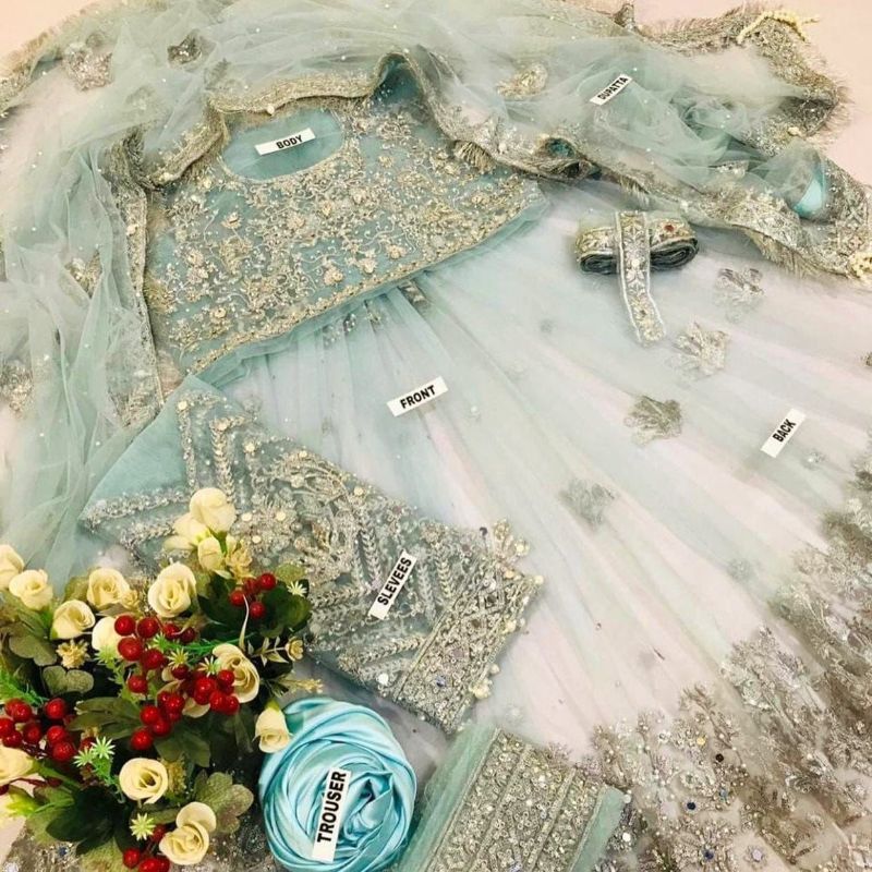 Heavy Zari Work Embroidery 🧵 With Sequence Work & Cutwork Daman & Stone Hand Work