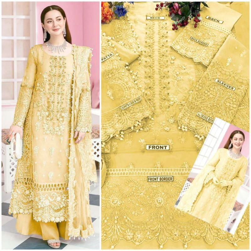 Organza Embroidered & Sequence Handwork Unstitched 3Pc✓