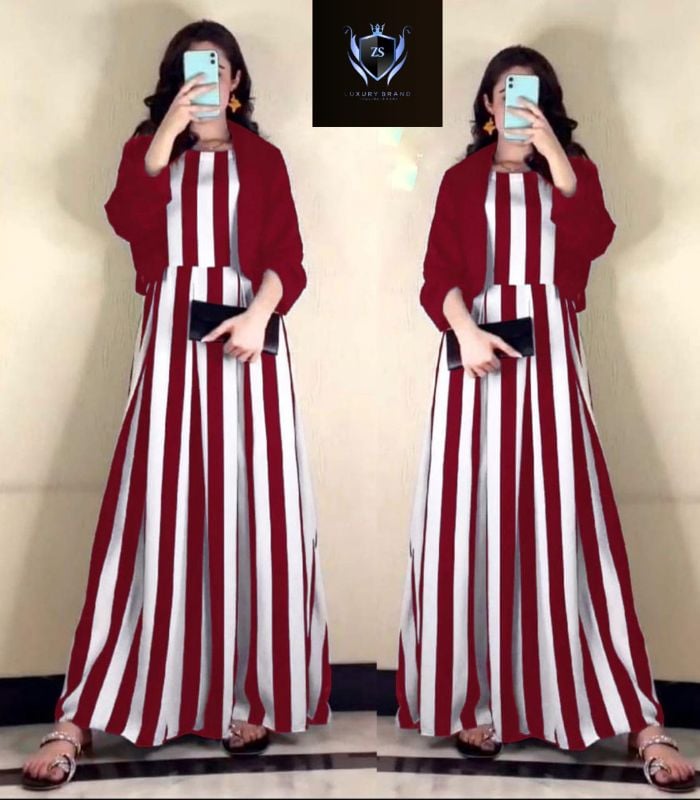 Zebra Printed Silk Maxi with Cotton Koti – 2PC