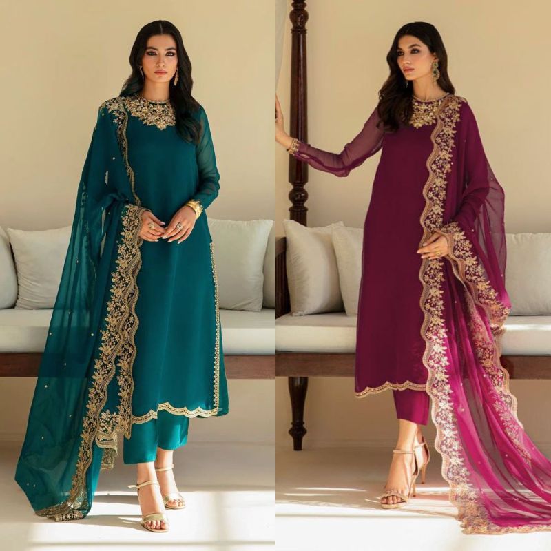 Addawork Chiffon 3 Pcs Suit