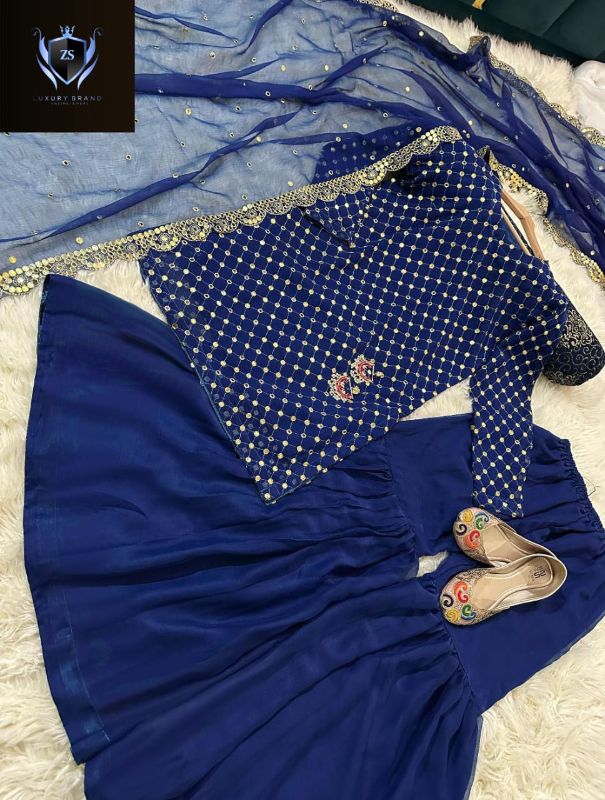 Front and Sleeves 9MM Sequence Embroidered, with Cut Work 9MM Dupatta with Garara 3Piece