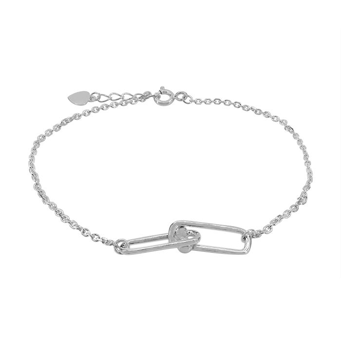 Argent sterling avec rhodium, bracelet double boucle ovale 6x28mm, extension 7