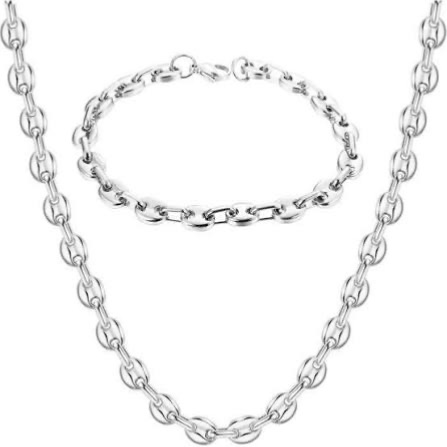 Chaine et Bracelet grain de cafe  en argent 925