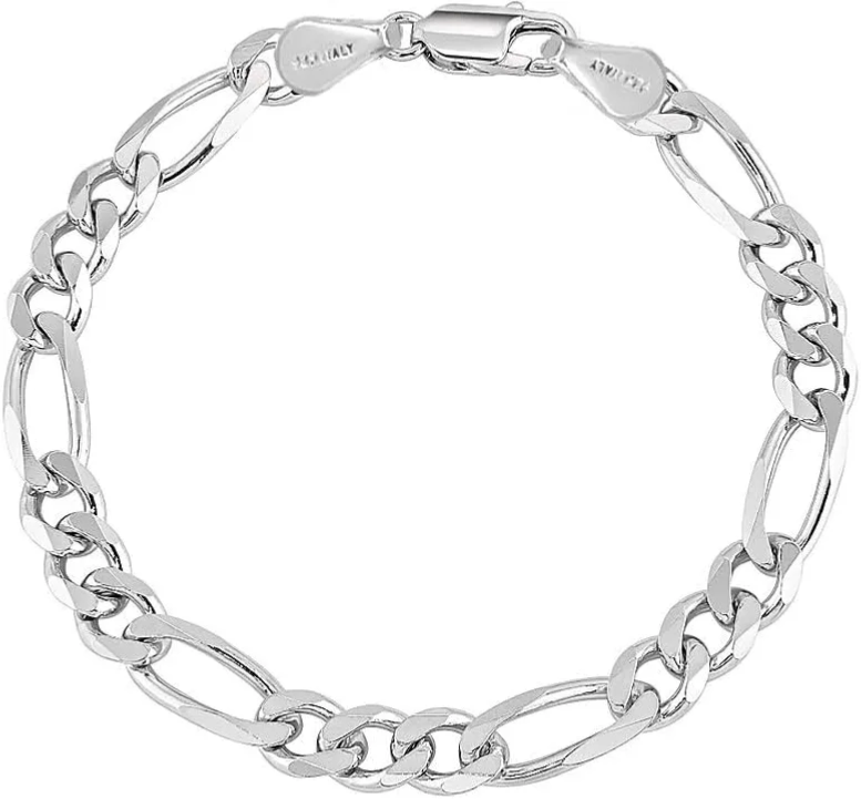 Bracelet en argent sterling 925 Figaro plat de 11/14/18/22mm